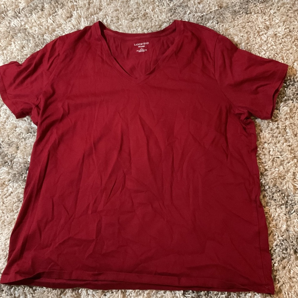Lands‎ End Relaxed Fit Red V Neck Short Sleeve T Shirt Womens L